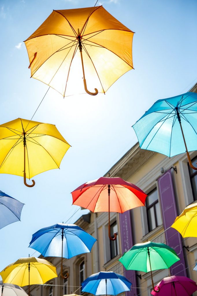 Colorful umbrellas background.