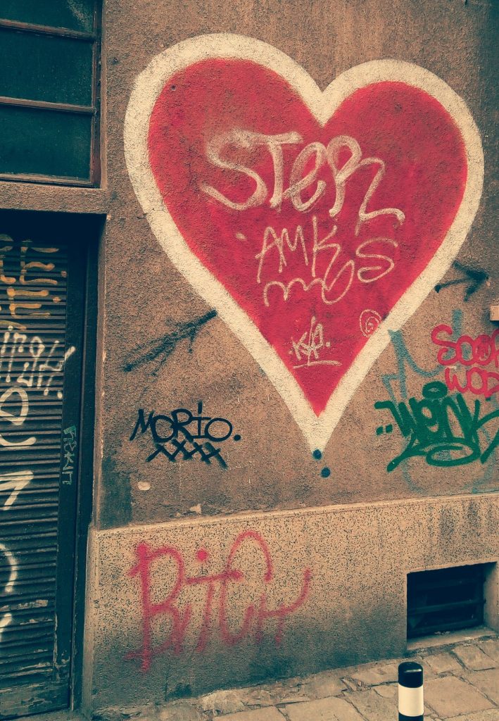 Heart on the wall, love, street art, graffiti, city